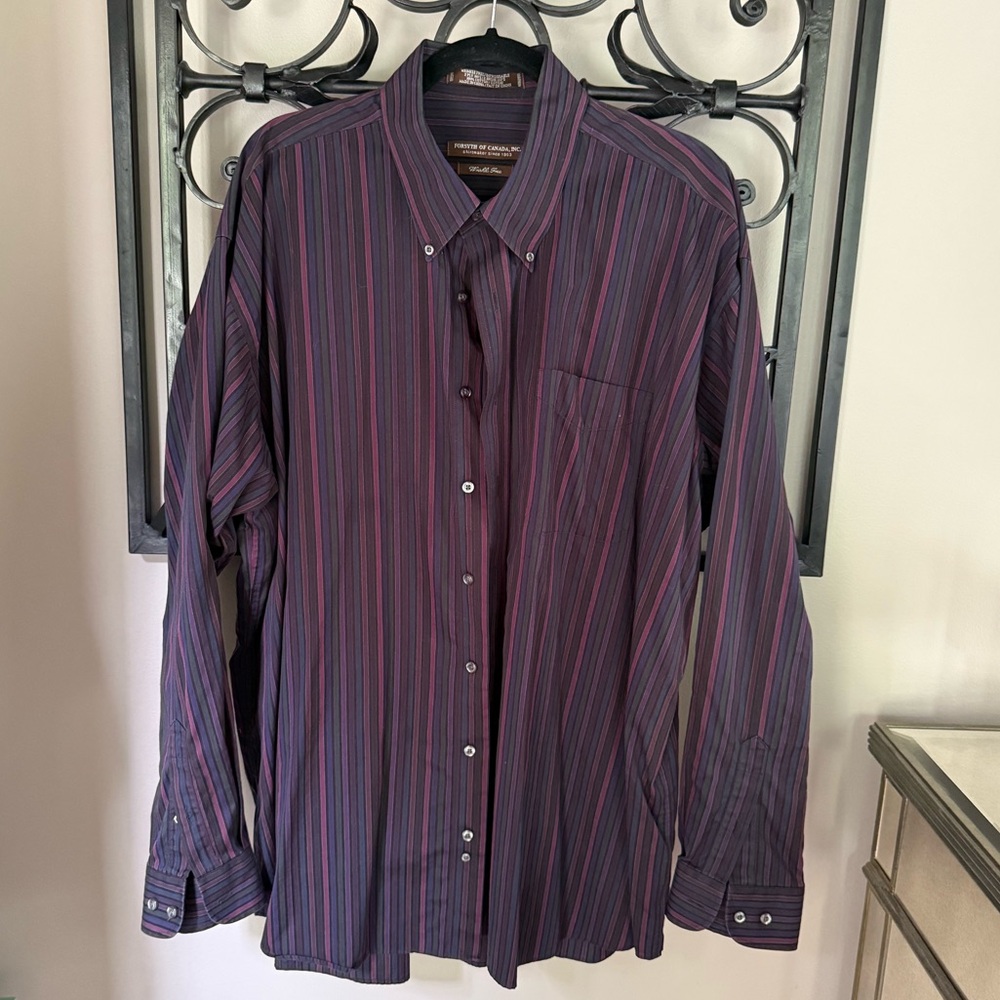 Purple Casual Button Down Shirt with Vertical Stripes
